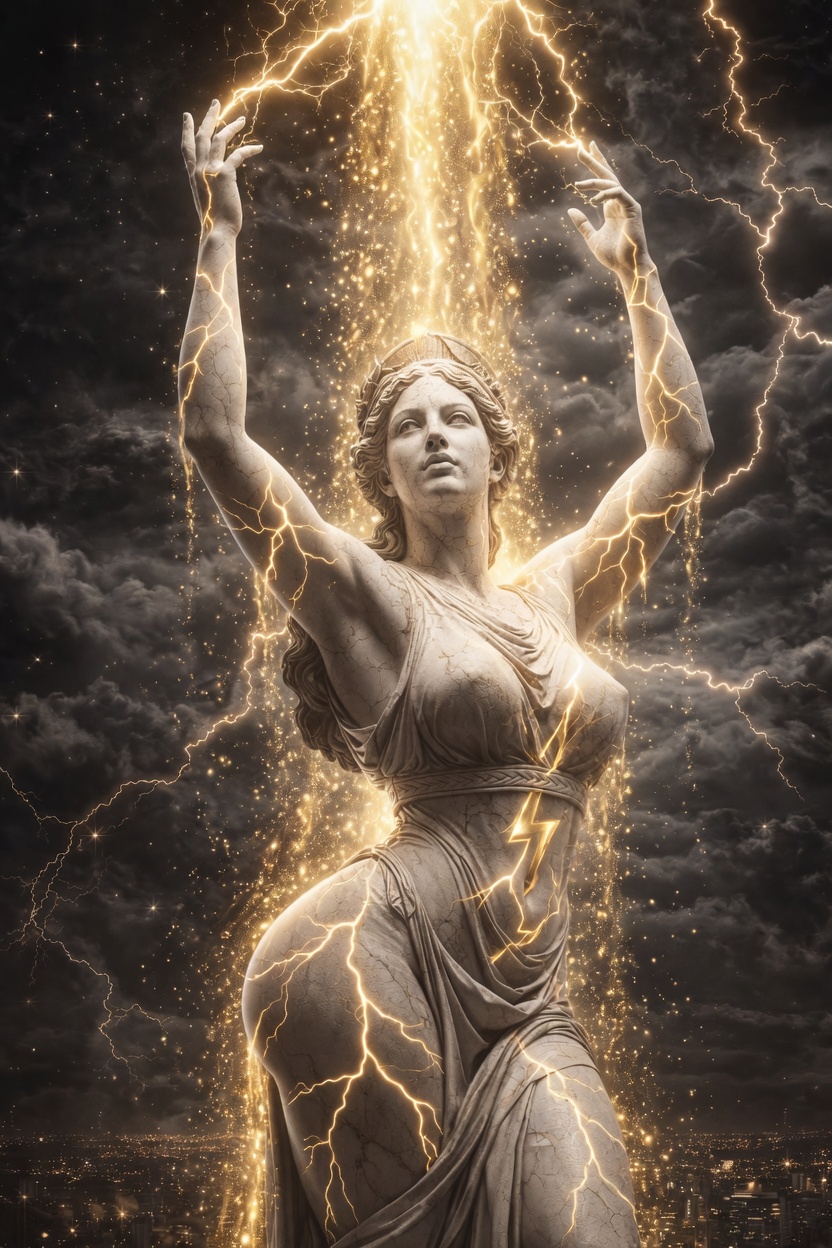 Goddess of the storm wielding lightning